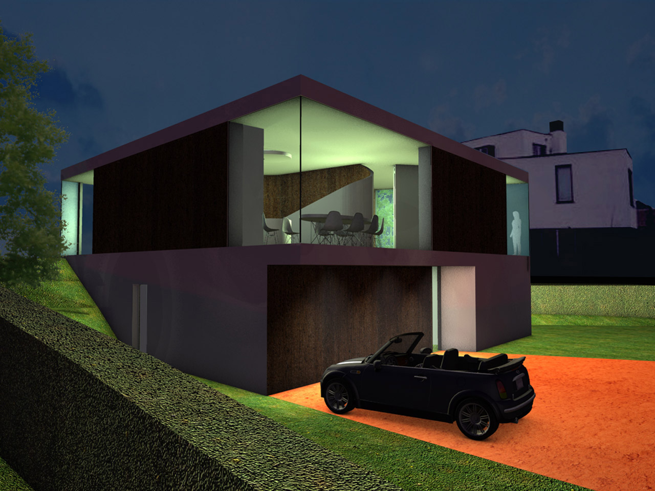 Render of Outback House at night Render of Outback House at night